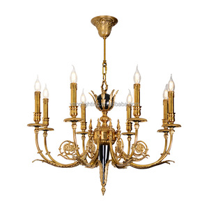 Lustre en verre élégant de style français pour hall d'entrée de villa, mariage, <span class=keywords><strong>éclairage</strong></span> artisanal en laiton antique classique de luxe - Product Image 1