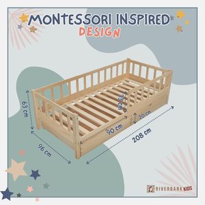 Children's <strong>Bed</strong> with Fall Protection Natural - Toddler Youth <strong>Bed</strong> Solid Wood <strong>Pine</strong> <strong>Bed</strong> <strong>Frame</strong> with Slatted <strong>Frame</strong> - Product Image 2