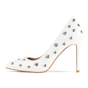 Escarpins sexy à bout pointu pour femmes, talons hauts, rivets métalliques circulaires, chaussures féminines - Product Image 2