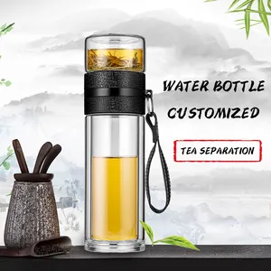 JM LFGB disesuaikan desain OEM kaca dinding ganda Tritan baja nirkarat Infuser cangkir teh festival botol air kaca dengan Infuser