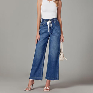 Phụ Nữ Của Denim Rộng Quần Chân Vẽ Dây Thiết Kế Nhìn Lỏng Lẻo Mỏng Cao Eo Vải Lựa Chọn Chất Lượng Denim Thoải Mái - Product Image 4