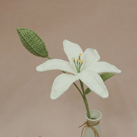 Buket Bunga Buatan Tangan Gaya Eropa dari Katun Sisir dengan Hiasan Rajut Lily untuk Dekorasi Meja dan Ruangan Rumah
