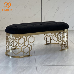 Taburete moderno <span class=keywords><strong>de</strong></span> lujo para <span class=keywords><strong>cama</strong></span> <span class=keywords><strong>de</strong></span> 2 plazas, taburete largo <span class=keywords><strong>de</strong></span> terciopelo ovalado negro para exteriores y cocina - Product Image 3