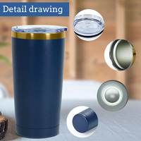 Gobelet isotherme de voyage en acier inoxydable 304 à double paroi de 20 oz avec couvercle, gravé au laser et plaqué or sous le revêtement extérieur
