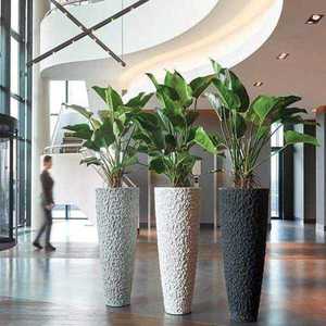 Grand pot à fleurs rectangulaire en fibre de verre, noir classique, écologique, décoratif, pour la maison, le jardin et l'aménagement paysager - Product Image 2