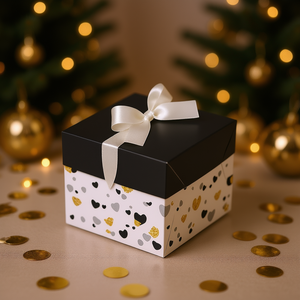 Elegante Caja de Regalo con Corazones Blancos y Negros, Paquete de 10, para Fiestas de Cumpleaños y Navidad - Product Image 2