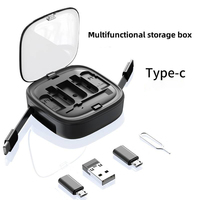 Boîte de rangement multifonctionnelle rétractable pour câble de charge Type C avec fente pour carte SIM, adaptateurs d'éjection de carte SIM et support de téléphone dissimulé