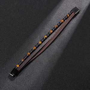 Handmade Woven <b>Leather</b> <b>Bracelet</b> For Men Tiger's Eye Magnetic Closure 7.5in 8.5in 9in Gift Jewelry - Product Image 1