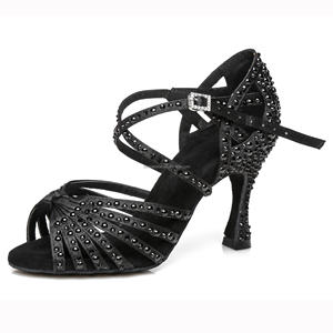 Scarpe da ballo latino perla nera lucido <span class=keywords><strong>tacchi</strong></span> medi morbidi-Sole 6-10cm <span class=keywords><strong>prima</strong></span> scelta per ballerini principianti per adulti - Product Image 6