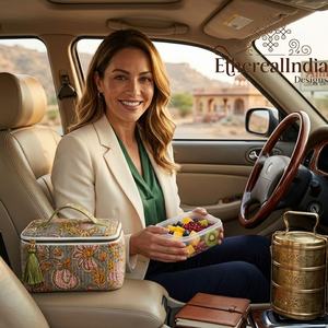 Floral Quilted <b>Makeup</b> <b>Bag</b> Cotton <b>Vanity</b> Organizer Travel Cosmetic Case Zipper Toiletry <b>Bag</b> - Product Image 1