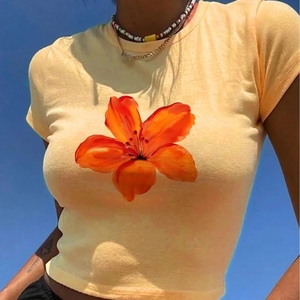 T-shirt attillata da <span class=keywords><strong>donna</strong></span> in cotone traspirante con Top Crop personalizzato t-shirt da <span class=keywords><strong>donna</strong></span> - Product Image 3