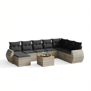 Conjunto de Sofás de Jardín de Ratán Gris, 6 Plazas, Muebles de Exterior Resistentes a la Intemperie, Diseño Contemporáneo - Product Image 1