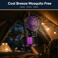 Ventilateur anti-moustiques rechargeable USB 5 vitesses 3600mAh, répulsif électrique pliable 3-en-1 pour la maison et le camping en extérieur