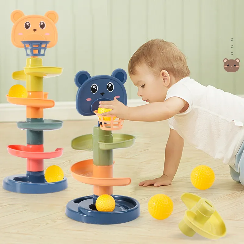 Montaj oyuncak bebek bulmaca çocuklar eğlenceli parça zihinsel sürgülü top kulesi erken eğitim parça etrafında dönüş haddeleme topu