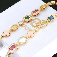 Collier chaîne personnalisé 10 mm avec pierres CZ géométriques arc-en-ciel, multicolore, croix, rondes, ovales, en pierres synthétiques, pour femmes et hommes