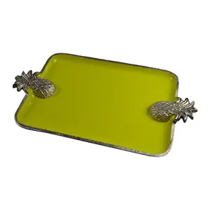 Decorative Aluminium Metal Serving Tray With Pineapple Shaped Tray Handle Best For Party And Hotel Decor Food Tray