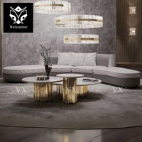 Ensemble de table basse en marbre de luxe avec base en acier inoxydable, design moderne et antique, couleur et taille personnalisables, meubles de salon 3 pièces