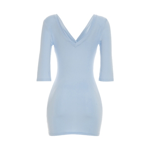 Viviblook C26DS107 Women's Dresses Summer New Elegant Slim Fit Seven Quarter Sleeve V-Neck Backless Sexy <b>Mini</b> Casual Dress - Product Image 6