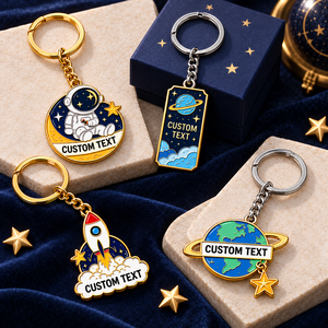 Porte-clés en métal sur le thème de l'espace personnalisé, design astronaute, fusée, planète, dessin animé, alliage de zinc, cadeau souvenir OEM - Product Image 1