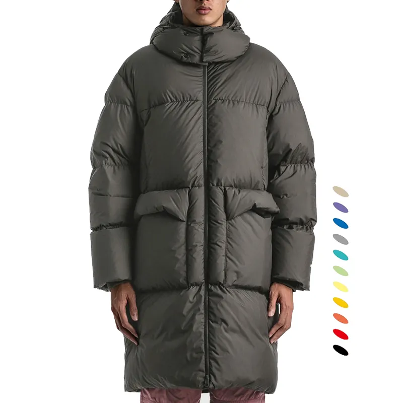 Özel kış longline boy yastıklı kapitone puffer aşağı parka ceket snap off hood