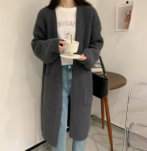 Yibaoli Factory Supply Coarse <strong>Line</strong> <strong>Long</strong> Knit <strong>Cardigan</strong> Women New Autumn and Winter Lazy Wind Loose Big Pockets With Sweater Coat - Product Image 2