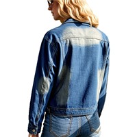 Veste en jean délavée dégradée pour femme, col classique, boutonnée, coupe oversize, décontractée, avec broderie personnalisée