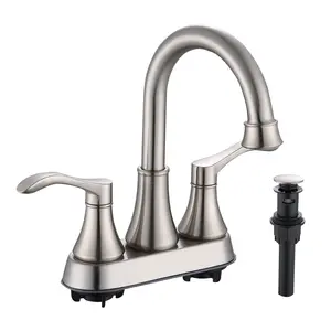 Robinet <span class=keywords><strong>de</strong></span> cuisine moderne à double poignée <span class=keywords><strong>de</strong></span> 4 pouces, mélangeur d'eau chaude et froide avec noyau <span class=keywords><strong>de</strong></span> valve en céramique, montage central <span class=keywords><strong>de</strong></span> 4 pouces - Product Image 1