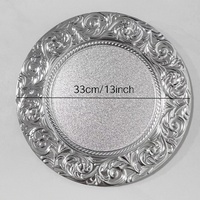 Assiettes de présentation rondes en plastique gaufré argenté pour mariages, banquets et événements