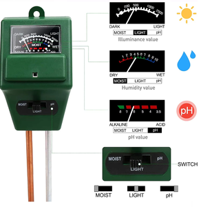 เครื่องวัดค่า <span class=keywords><strong>pH</strong></span> ในดินแบบ3-in-1ความชื้นในดินสำหรับการทดสอบการปลูกดอกไม้ทางการเกษตรในสวน