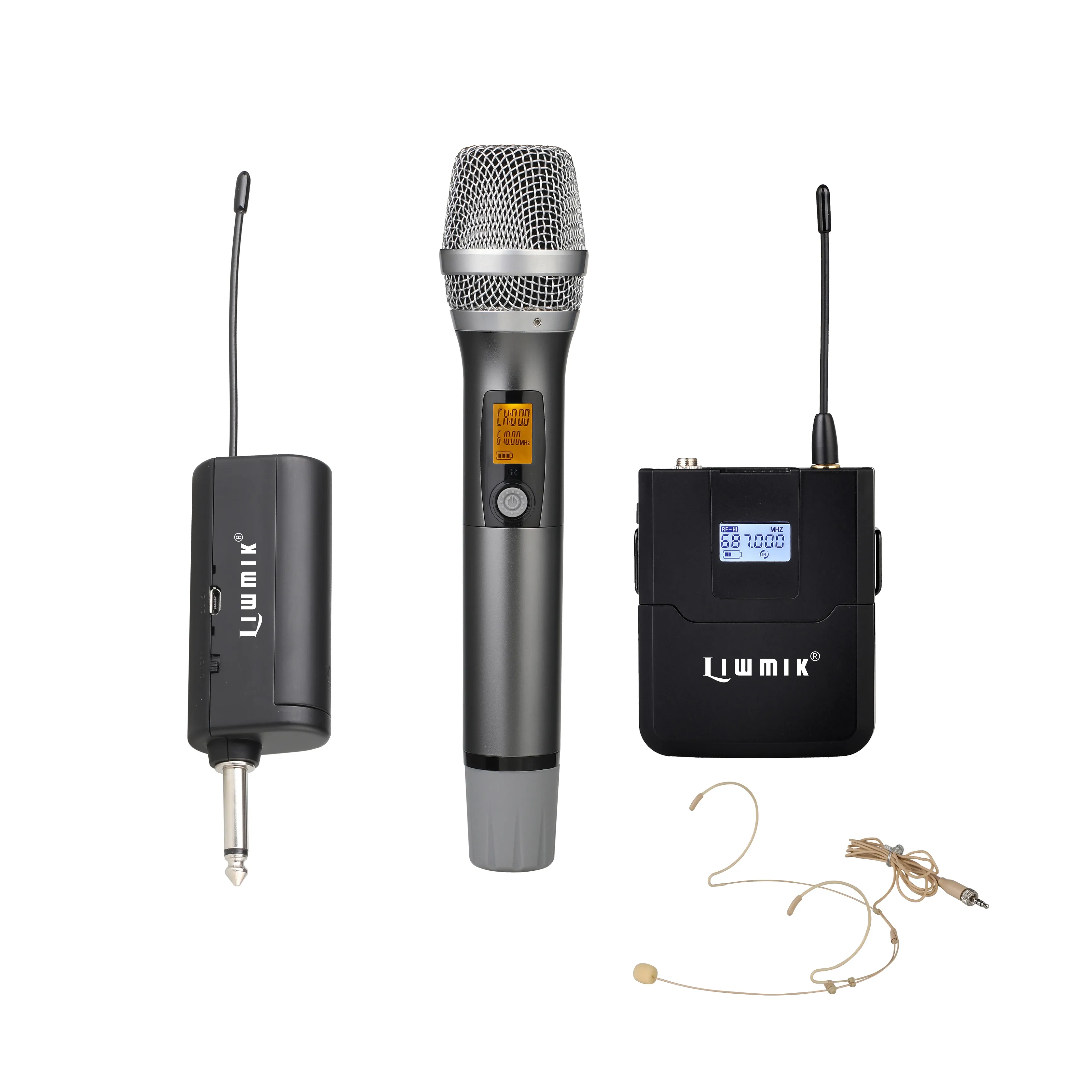 MC314050 Innovativer UHF Pro Zwei kanal iger schnur loser Handheld-Headset-Kopfhörer Drahtloses Mikrofon mit Mini-Empfänger