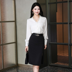 Lace Trimmed Collar Long Sleeve Shirt Women White Office Blouse Solid Color Poplin Fabric 2025 Spring Style - Product Image 1