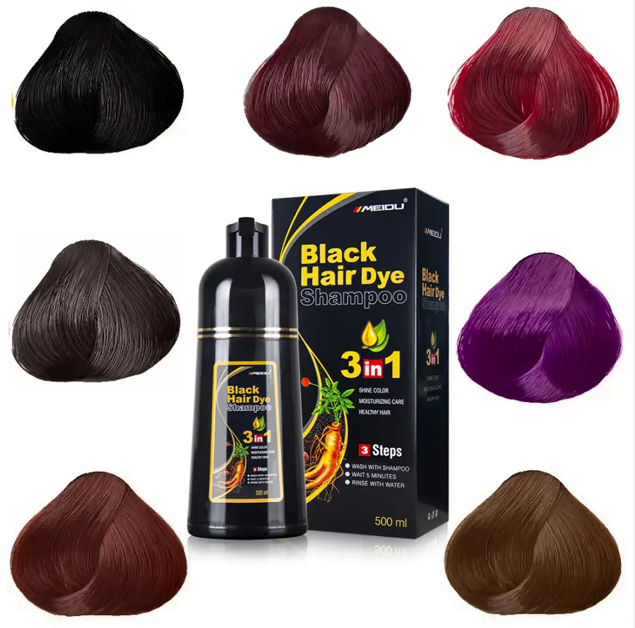 3 in 1 dark brown purple coffee wine red natural organic herbal darkening dye color black hair shampoo for covering gray hair