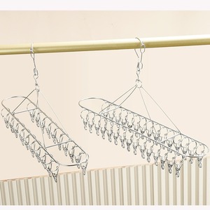 Clothes Drying Rack With Multi <b>Clips</b> Double Layer <b>Hook</b> Type For Balcony Storage Sock Hanger Rectangle Shape - Product Image 1