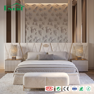 Lit King Size <span class=keywords><strong>de</strong></span> Luxe Moderne en Velours Bleu avec Cadre en Chêne, Tête <span class=keywords><strong>de</strong></span> Lit Géométrique, Ensemble Complet pour Chambre, Banc, Table <span class=keywords><strong>de</strong></span> Chevet, Villa, Hôtel, Mansion - Product Image 4