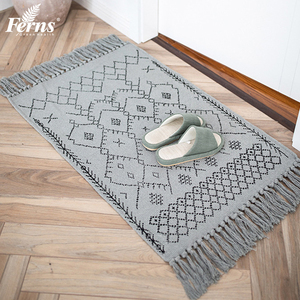 Tappeto Vintage <span class=keywords><strong>in</strong></span> morbido <span class=keywords><strong>cotone</strong></span> grigio da soggiorno con nappa per camera da letto tappetino <span class=keywords><strong>in</strong></span> tessuto lavabile piccolo tappeto geometrico Boho Area - Product Image 2