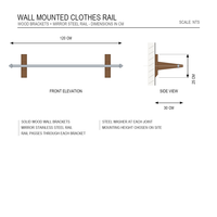 Porte-vêtements mural en bois massif avec support miroir en acier inoxydable, présentoir sur mesure pour usine