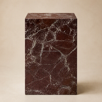 Table d'appoint en marbre naturel Rosso Violetto, socle en marbre violet-rouge, table d'appoint de luxe avec veines blanches effet toile d'araignée