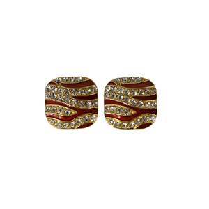 Fashion <b>Stud</b> <b>Earrings</b> 316L Stainless Steel PVD Gold Plating Red Enamel <b>Crystal</b> Inlay Square Shape Women's Jewelry - Product Image 1