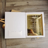 Magnifique boîte de conception personnalisée, carte d'invitation de mariage en papier Love Angel, rectangle épais, invitations en acrylique miroir doré, ruban