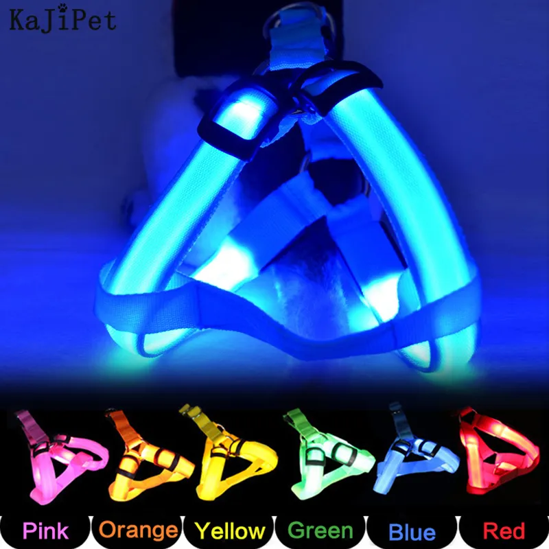 Hot Sale Night Security LED Adjustable Dog Harness and Leash Set Pet Dog Harness Collar USB Rechargeable Nylon Lights