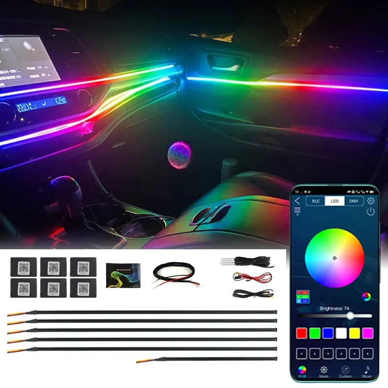 Fabrika doğrudan araba iç Led ışık ortam ışığı Neon El tel şerit kovalayan Rgb araba atmosfer ışığı