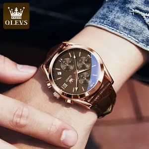 Olevs 2872 Factory Direct Fashion Blu-ray Glass 3 Eye Belt Quartz Watch Wholesale Men's Watch