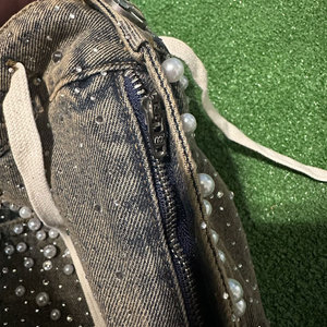 <span class=keywords><strong>Shorts</strong></span> in Denim con strass di perle lavate Vintage di alta qualità da uomo con Logo personalizzato Oem - Product Image 4