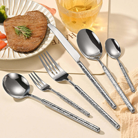 Ensemble de couverts en acier inoxydable 304 massif martelé à diamants ronds, couteaux à steak, fourchettes à dîner, cuillères à dessert et fourchettes à fruits