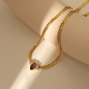 Collar de piedra natural curativa minimalista MX, joyería chapada en oro de 18 quilates <span class=keywords><strong>Figaro</strong></span> a la moda para mujeres, regalos de piedra natal - Product Image 4