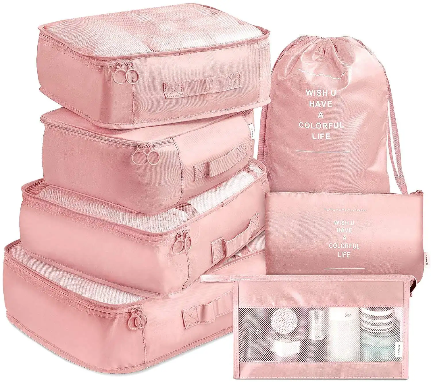 High Quality Travel Organizer Packing Cubes Custom Logo Portable Luggage Organizer Bag 7 Pcs Set With Toiletry Bag