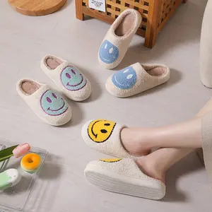 Cute Cartoon Smiley Face Home Cotton Slippers Home Fluffy Slippers Female Couple Warm Slippers For Women