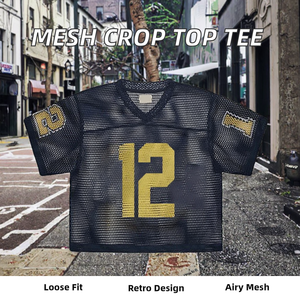 T-shirt court unisexe vintage surdimensionné en maille à manches courtes avec logo numérique rayé 3D 100 % coton écologique anti-boulochage - Product Image 2