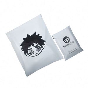 ถุงพลาสติกโพลีเมลเลอร์สีขาวพิมพ์ลายการ์ตูน LDPE ย่อยสลายได้  พร้อมกาวปิดผนึกแน่น  โลโก้สีดำ สำหรับส่งด่วน - Product Image 1
