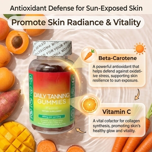 Gomitas Bronceadoras de Betacaroteno de Marca Privada OEM con Vitamina C para una Piel con un Brillo Dorado, Vitaminas Veganas en Gomitas para Bronceado sin Sol - Product Image 1